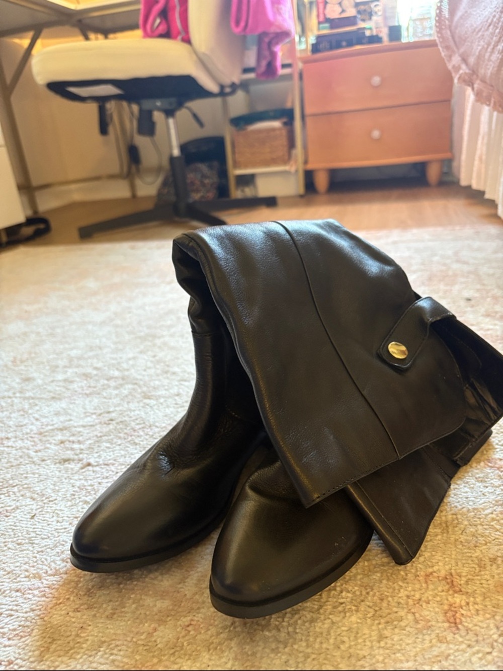 ALDO Black Fold-Over Heeled Boots with Snap Detail